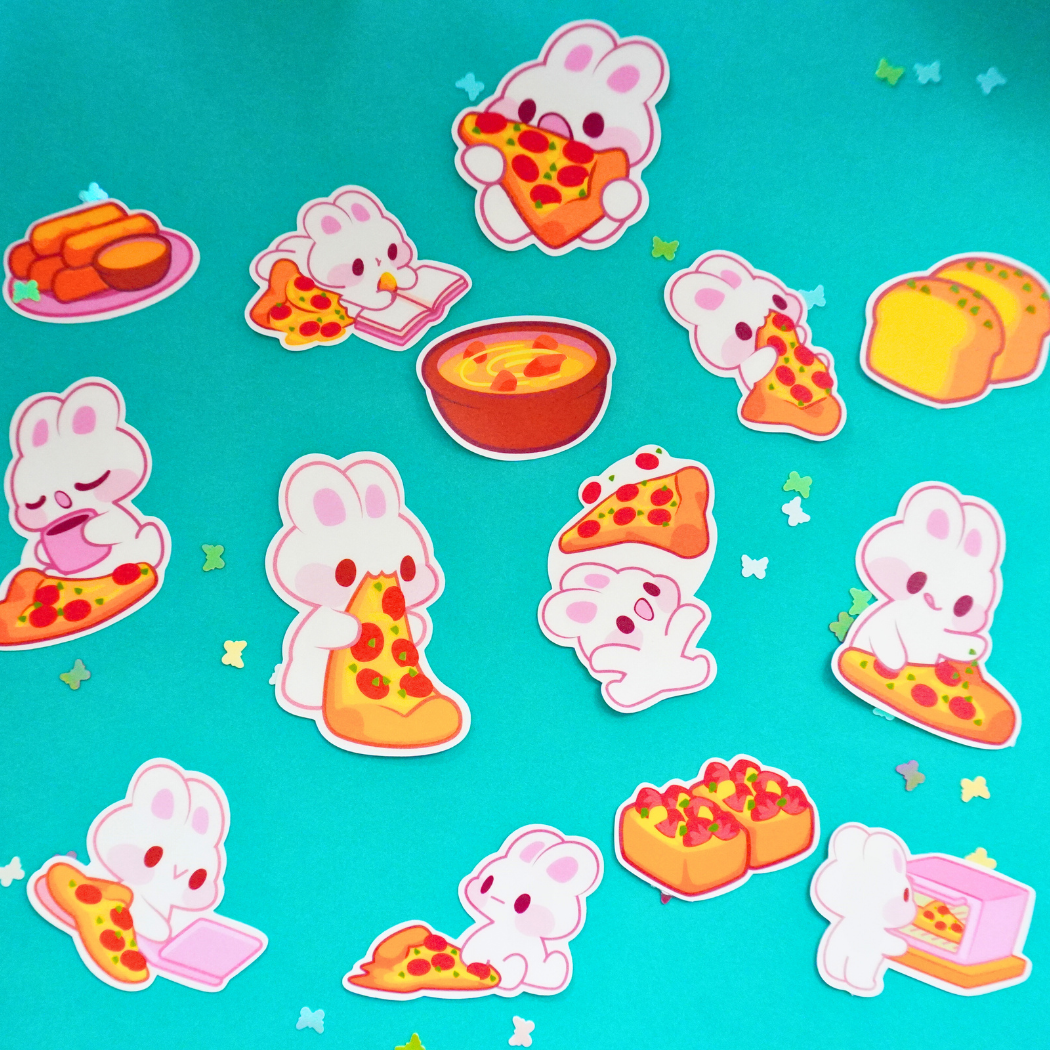 Pizza Party Bunnies – Mini Matte Sticker Flake Pack
