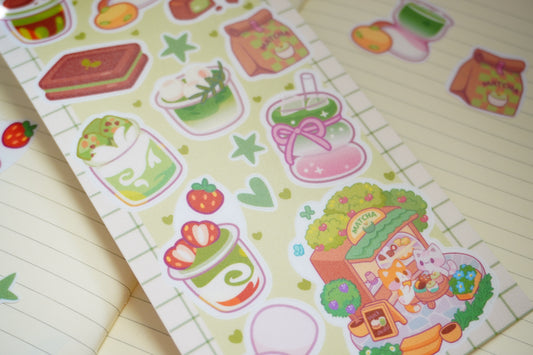 Matcha Snacks Matte Sticker Sheet