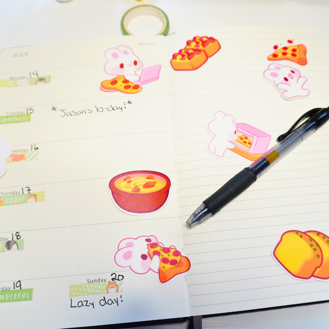 Pizza Party Bunnies – Mini Matte Sticker Flake Pack
