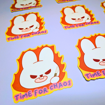 Time for Chaos- Sage Bunny Sticker, Angry Kawaii Meme Sticker, Cute Vinyl Bunny