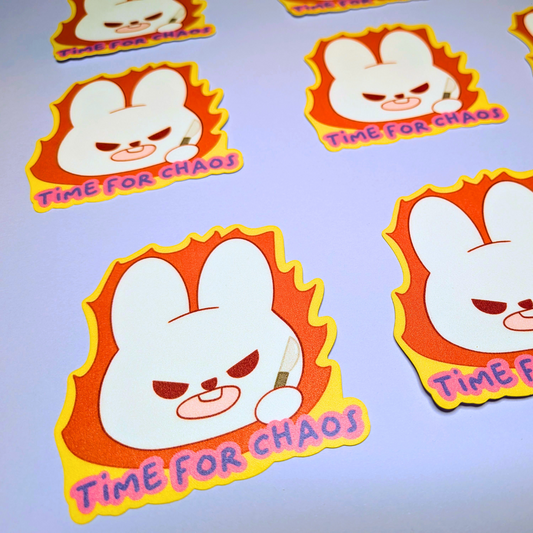 Time for Chaos- Sage Bunny Sticker, Angry Kawaii Meme Sticker, Cute Vinyl Bunny