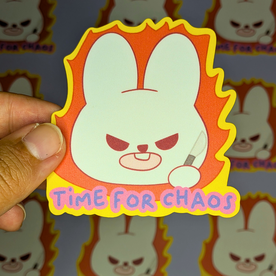 Time for Chaos- Sage Bunny Sticker, Angry Kawaii Meme Sticker, Cute Vinyl Bunny