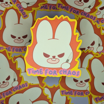 Time for Chaos- Sage Bunny Sticker, Angry Kawaii Meme Sticker, Cute Vinyl Bunny
