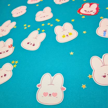 Sage’s Daily Moods! Cute Bunny Face Sticker Pack, 16 Kawaii Expressions for Journals & Planners