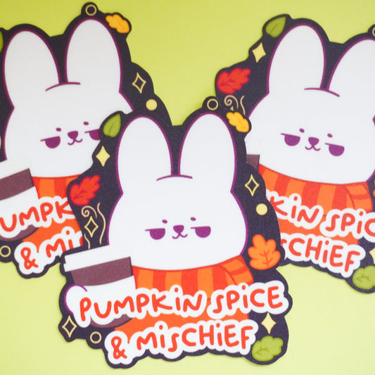 Pumpkin Spice & Mischief Bunny Sticker | Cute Fall Matte Vinyl